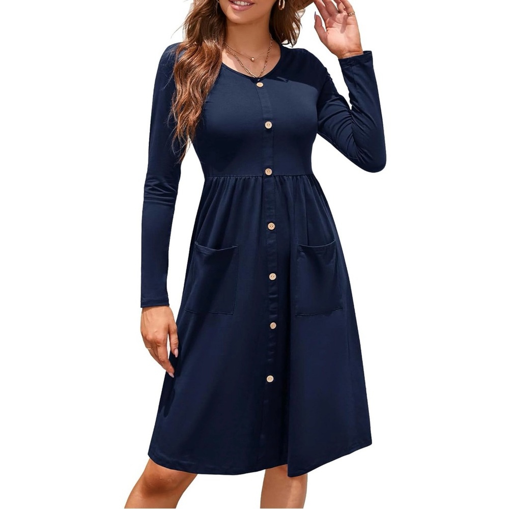 Ouges | Women's V Neck Button Down Skater Dress W… - image 1